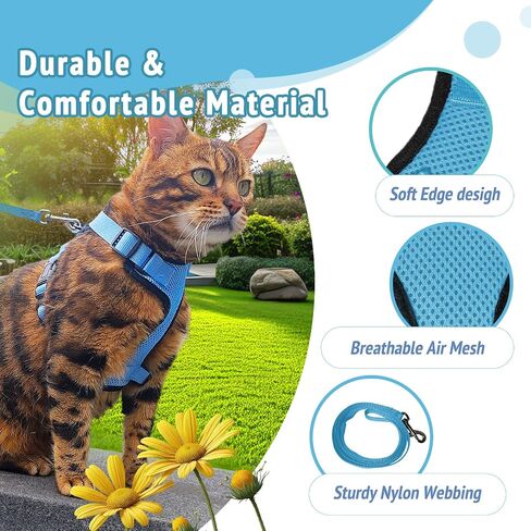 Cat Harness and Leash Set,Escape Proof Adjustable Cat Harness,Soft and Breathable Kitten Harness and Leash with Reflective Strips for Walking and Traveling(Black,S) in Saudi Arabia