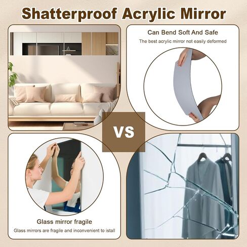4 Pcs Small Acrylic Mirror for Wall, 8 x 8 Inch Full Body Acrylic Sheets Shatterproof Unbreakable Mirror Tiles Stickers, Self Adhesive Non-Glass for Bathroom Bedroom Home Gym Wall Decorations in Kuwait