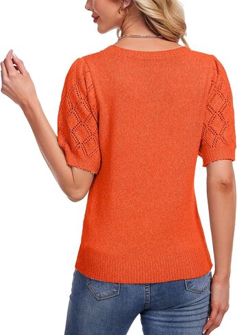 Women's Short Sleeve Knit Tops Soft Puff Sleeve Lightweight Sweaters for Casual and Work in Kuwait