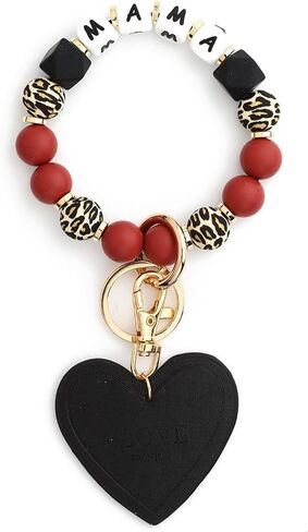 Mama Bracelet -keychain wristlet ، معصم حلقة رئيسية ، هدية سوار جلدي الحب للأم ، سليكون حبة النمر in Kuwait