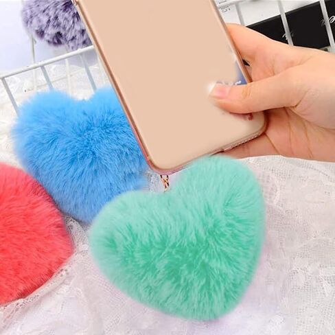 12pcs Colored Heart Pom Pom Keychain Fluffy Heart Shape Pompoms Keyring Faux Rabbit Fur Ball Keychain Hanging Pendants Decors for Car Bag Charm in Saudi Arabia