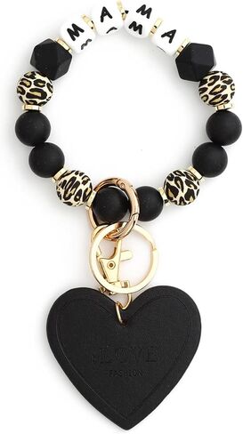 Mama Bracelet -keychain wristlet ، معصم حلقة رئيسية ، هدية سوار جلدي الحب للأم ، سليكون حبة النمر in Kuwait