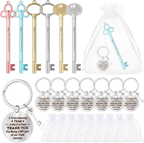 Fulmoon 24 Pcs Team Appreciation Gifts – Retro Key Pen & Thank You Keychain Set for Best Friends Day, Intern Day, Office Team & Volunteer Recognition in Saudi Arabia