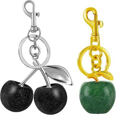 Cherry Bag Charm Cute Cherry Keychain Red Black Handbags Purse Key Chain Accessories Birthday Christmas Gifts in Saudi Arabia