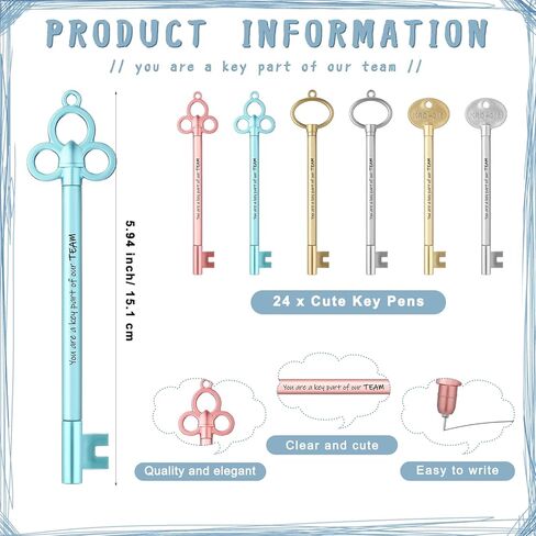 Fulmoon 24 Pcs Team Appreciation Gifts – Retro Key Pen & Thank You Keychain Set for Best Friends Day, Intern Day, Office Team & Volunteer Recognition in Saudi Arabia
