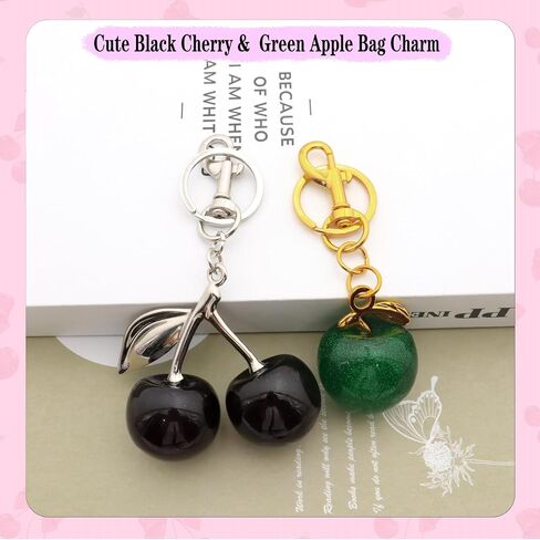 Cherry Bag Charm Cute Cherry Keychain Red Black Handbags Purse Key Chain Accessories Birthday Christmas Gifts in Saudi Arabia