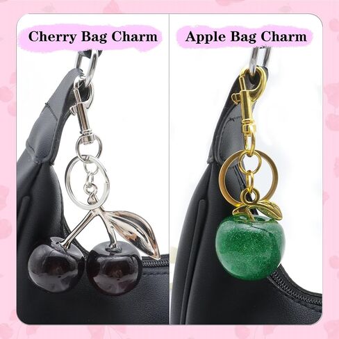 Cherry Bag Charm Cute Cherry Keychain Red Black Handbags Purse Key Chain Accessories Birthday Christmas Gifts in Saudi Arabia