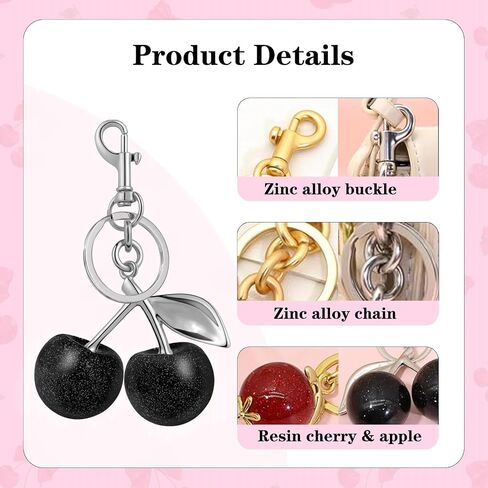 Cherry Bag Charm Cute Cherry Keychain Red Black Handbags Purse Key Chain Accessories Birthday Christmas Gifts in Saudi Arabia