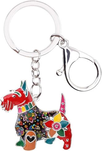 Duowei Floral Monamel Scottish Terrier Keychain Zinc Alloy Pet Keyring Bag Decoration for Women Girl Charm Gift in Saudi Arabia