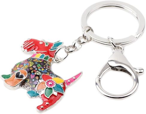 Duowei Floral Monamel Scottish Terrier Keychain Zinc Alloy Pet Keyring Bag Decoration for Women Girl Charm Gift in Saudi Arabia