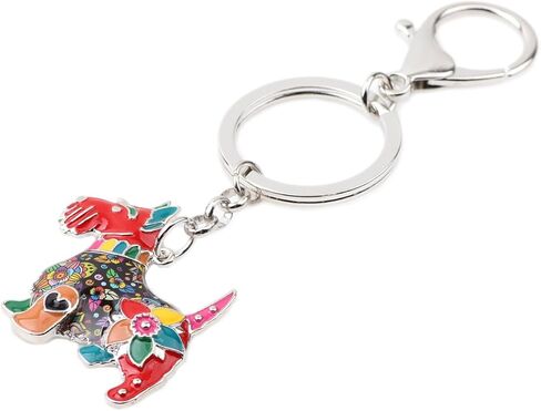 Duowei Floral Monamel Scottish Terrier Keychain Zinc Alloy Pet Keyring Bag Decoration for Women Girl Charm Gift in Saudi Arabia