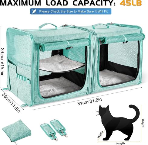 Suertree Cat Carrier for 2 Cats, Pet Travel Carrier with Litter Box for Cats and Small Dogs Up to 45 Lbs, Bowls, and Locking Zippers in Kuwait