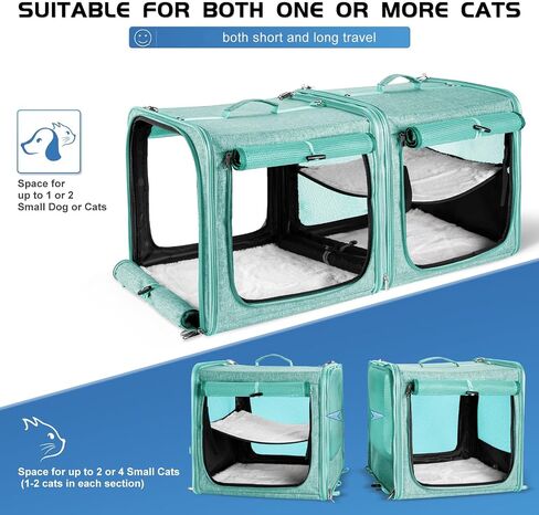 Suertree Cat Carrier for 2 Cats, Pet Travel Carrier with Litter Box for Cats and Small Dogs Up to 45 Lbs, Bowls, and Locking Zippers in Kuwait