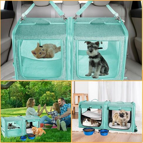 Suertree Cat Carrier for 2 Cats, Pet Travel Carrier with Litter Box for Cats and Small Dogs Up to 45 Lbs, Bowls, and Locking Zippers in Kuwait