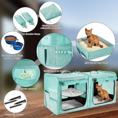 Suertree Cat Carrier for 2 Cats, Pet Travel Carrier with Litter Box for Cats and Small Dogs Up to 45 Lbs, Bowls, and Locking Zippers in Kuwait