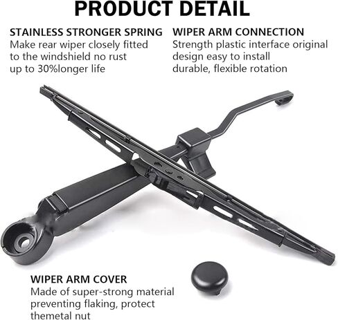 ممسحة خلفية ، الزجاج الأمامي الخلفي 180 درجة زاوية واسعة المسح إكسسوارات شفرة الصامت الصامت ، ملائمة مثالية الاستبدال الأصلي 5102882AA ، متوافق مع جيب جراند شيروكي (أسود) in Kuwait