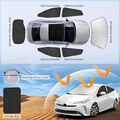 Windshield Sun Shade Custom Compatible with Toyota Camry Accessories 2007-2011, Foldable Sunshades Side Rear Window Shade Cover Full Set Sun Visor Shield Privacy Protection 6PCS in Saudi Arabia