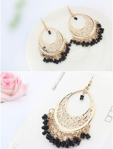 coadipress Filigree Cut-out Dangling Chandelier Earrings for Women Bohemian Retro Gold Chandelier Tassel Drop Earrings Ethnic Gypsy Beads Tassel Earrings Jewelry Gifts in Saudi Arabia