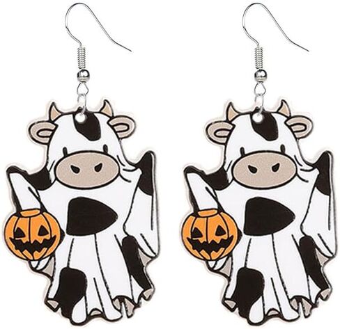 ONLYJUMP Halloween Ghost Earring for Women Unique Black Cat Pumpkin Coffin Earring Funny Cartoon Cow Ghost Earrings Lightweight Trendy Pumpkin Skeleton Earrings Halloween Theme Party Gifts in Kuwait
