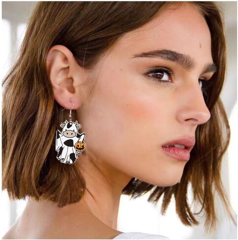 ONLYJUMP Halloween Ghost Earring for Women Unique Black Cat Pumpkin Coffin Earring Funny Cartoon Cow Ghost Earrings Lightweight Trendy Pumpkin Skeleton Earrings Halloween Theme Party Gifts in Kuwait