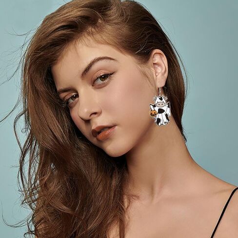 ONLYJUMP Halloween Ghost Earring for Women Unique Black Cat Pumpkin Coffin Earring Funny Cartoon Cow Ghost Earrings Lightweight Trendy Pumpkin Skeleton Earrings Halloween Theme Party Gifts in Kuwait