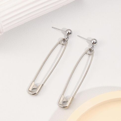 Paper Clip Earrings Stainless Steel Minimalist Safety Pin Silver Earrings Halloween Vampire Jewelry for Monster Cosplay Party in Saudi Arabia
