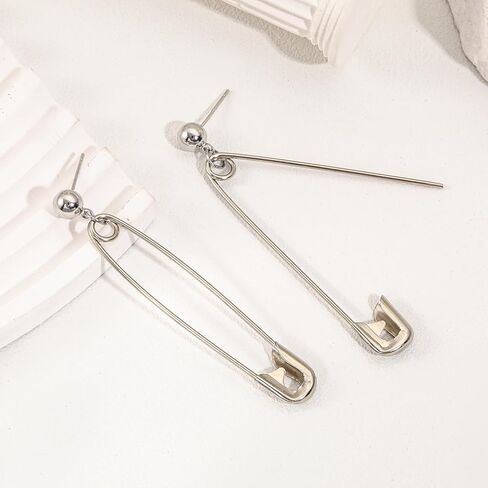 Paper Clip Earrings Stainless Steel Minimalist Safety Pin Silver Earrings Halloween Vampire Jewelry for Monster Cosplay Party in Saudi Arabia
