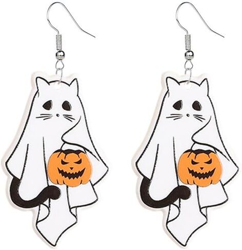 ONLYJUMP Halloween Ghost Earring for Women Unique Black Cat Pumpkin Coffin Earring Funny Cartoon Cow Ghost Earrings Lightweight Trendy Pumpkin Skeleton Earrings Halloween Theme Party Gifts in Kuwait