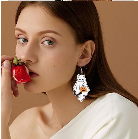 ONLYJUMP Halloween Ghost Earring for Women Unique Black Cat Pumpkin Coffin Earring Funny Cartoon Cow Ghost Earrings Lightweight Trendy Pumpkin Skeleton Earrings Halloween Theme Party Gifts in Kuwait