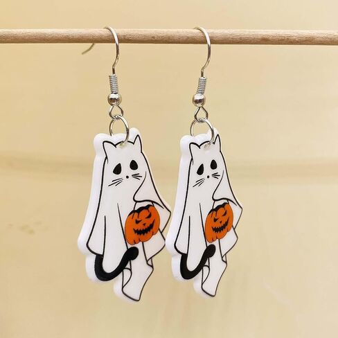 ONLYJUMP Halloween Ghost Earring for Women Unique Black Cat Pumpkin Coffin Earring Funny Cartoon Cow Ghost Earrings Lightweight Trendy Pumpkin Skeleton Earrings Halloween Theme Party Gifts in Kuwait