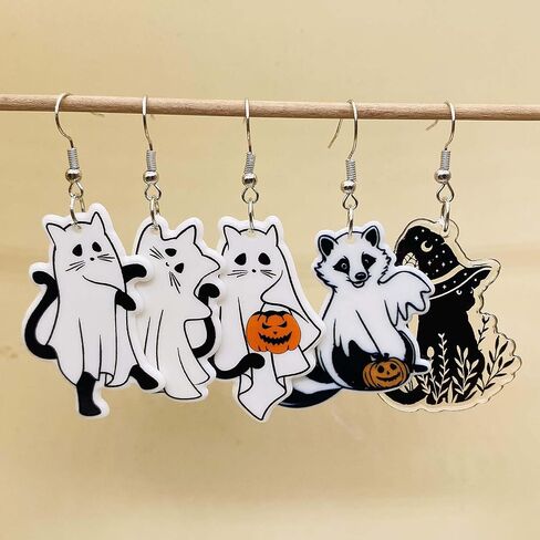 ONLYJUMP Halloween Ghost Earring for Women Unique Black Cat Pumpkin Coffin Earring Funny Cartoon Cow Ghost Earrings Lightweight Trendy Pumpkin Skeleton Earrings Halloween Theme Party Gifts in Kuwait