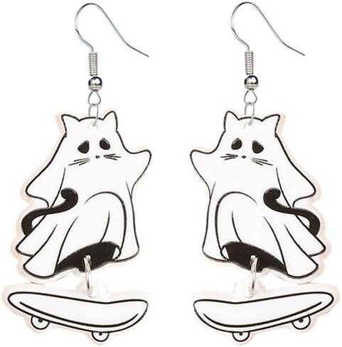 ONLYJUMP Halloween Ghost Earring for Women Unique Black Cat Pumpkin Coffin Earring Funny Cartoon Cow Ghost Earrings Lightweight Trendy Pumpkin Skeleton Earrings Halloween Theme Party Gifts in Kuwait