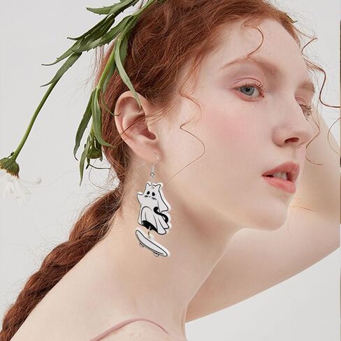 ONLYJUMP Halloween Ghost Earring for Women Unique Black Cat Pumpkin Coffin Earring Funny Cartoon Cow Ghost Earrings Lightweight Trendy Pumpkin Skeleton Earrings Halloween Theme Party Gifts in Kuwait