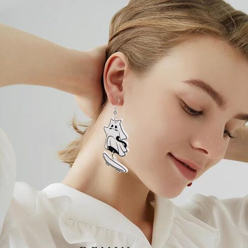 ONLYJUMP Halloween Ghost Earring for Women Unique Black Cat Pumpkin Coffin Earring Funny Cartoon Cow Ghost Earrings Lightweight Trendy Pumpkin Skeleton Earrings Halloween Theme Party Gifts in Kuwait