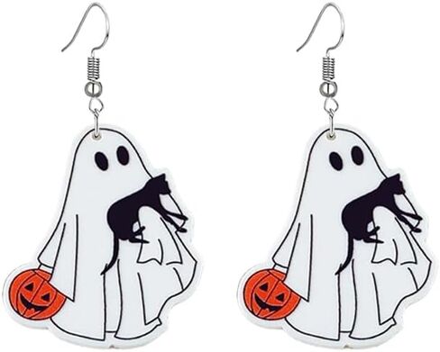 ONLYJUMP Halloween Ghost Earring for Women Unique Black Cat Pumpkin Coffin Earring Funny Cartoon Cow Ghost Earrings Lightweight Trendy Pumpkin Skeleton Earrings Halloween Theme Party Gifts in Saudi Arabia
