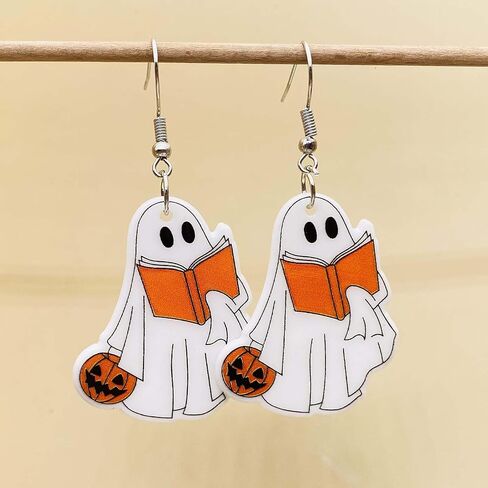 ONLYJUMP Halloween Ghost Earring for Women Unique Black Cat Pumpkin Coffin Earring Funny Cartoon Cow Ghost Earrings Lightweight Trendy Pumpkin Skeleton Earrings Halloween Theme Party Gifts in Saudi Arabia
