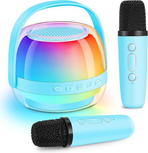 Karaoke Machine with Colorful LED for Kids, Portable Bluetooth Speaker with 2 Wireless Microphones, Birthday Gifts for 3 4 5 6 7 8 9 10 Year Old Girl Boy, Toys for Ages 3-12, Gift for Family Party in Saudi Arabia