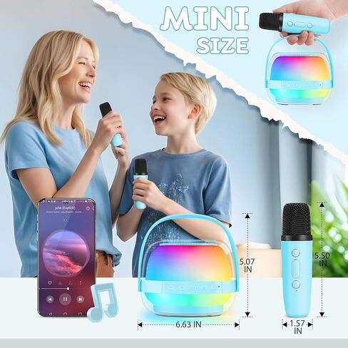 Karaoke Machine with Colorful LED for Kids, Portable Bluetooth Speaker with 2 Wireless Microphones, Birthday Gifts for 3 4 5 6 7 8 9 10 Year Old Girl Boy, Toys for Ages 3-12, Gift for Family Party in Saudi Arabia
