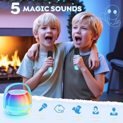 Karaoke Machine with Colorful LED for Kids, Portable Bluetooth Speaker with 2 Wireless Microphones, Birthday Gifts for 3 4 5 6 7 8 9 10 Year Old Girl Boy, Toys for Ages 3-12, Gift for Family Party in Saudi Arabia