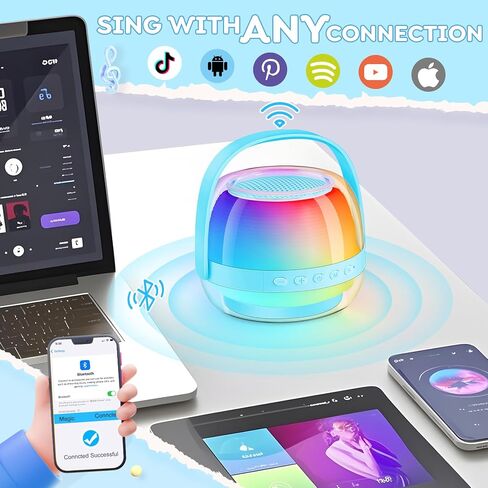 Karaoke Machine with Colorful LED for Kids, Portable Bluetooth Speaker with 2 Wireless Microphones, Birthday Gifts for 3 4 5 6 7 8 9 10 Year Old Girl Boy, Toys for Ages 3-12, Gift for Family Party in Saudi Arabia