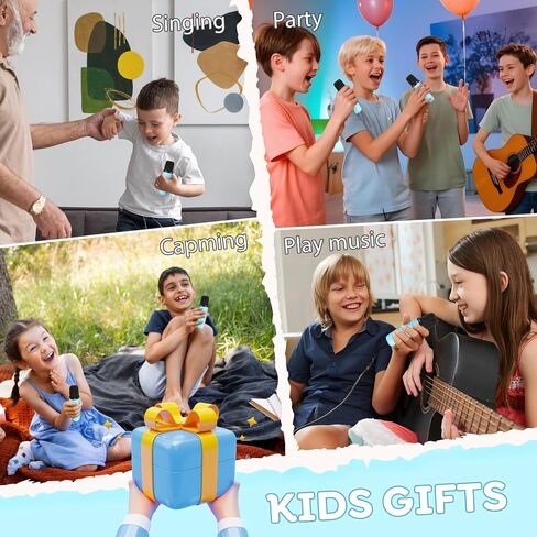 Karaoke Machine with Colorful LED for Kids, Portable Bluetooth Speaker with 2 Wireless Microphones, Birthday Gifts for 3 4 5 6 7 8 9 10 Year Old Girl Boy, Toys for Ages 3-12, Gift for Family Party in Saudi Arabia
