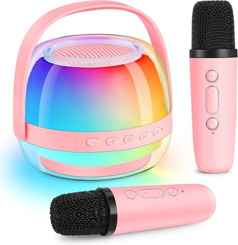 Karaoke Machine with Colorful LED for Kids, Portable Bluetooth Speaker with 2 Wireless Microphones, Birthday Gifts for 3 4 5 6 7 8 9 10 Year Old Girl Boy, Toys for Ages 3-12, Gift for Family Party in Saudi Arabia