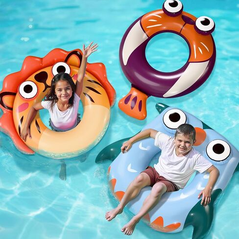 Pool Wave Kids Swim Rings Pool Floats, Toddler Inflatable Animal Swimming Tube Floaties, Summer Outdoor Water Floating Toy, Family Party Gift 3 4 5 6 7 8 10 12 Year Old Boy Girl Children Teen - 3 Pack in Kuwait