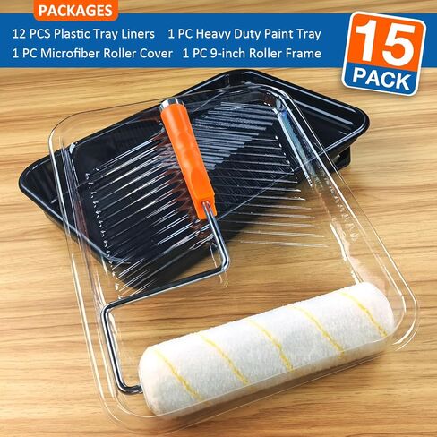 Great Andrew 9-Inch Paint Tray Liner, 21 PCS Plastic Paint Roller Tray Liner Set, Disposable Paint Pan Liners for Painting House, Walls, Floors, Home Improvement DIY Projects in Kuwait