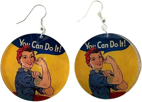 يمكنك القيام بذلك - أقراط Rosie the Riveter ذات الطابع القديم ، والنسوية ، والتحفيزية ، والمقاومة للأقراط ، وتصميم قرص دائري ، والأصفر والأزرق in Saudi Arabia