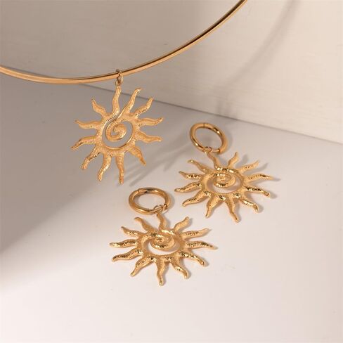 Spiral Sun Huggie Dangle Drop Earring for Women 14K Gold Plated Lightweight Drop Punk Stainless Steel Sunflower Charm Minimalist Statement Trendy Jewelry Gifts Valentine's Day Xmas in Saudi Arabia
