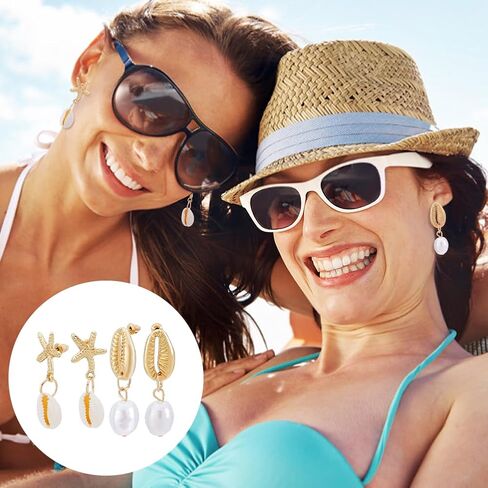 PH PandaHall 9 Pairs Seashell Earrings Starfish Golden Ocean Earrings Set Jewellery for Women Beach Party Vacation Summer Themed Pendant Ear Studs 0.55~2.1 Inch in Saudi Arabia