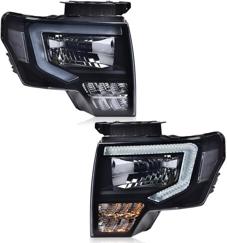 PIT66 LED DRL Headlights Assembly Front Headlamp Assembly Driver & Passenger Side Compatible with Ford F150 2009-2014 Headlamps，Smoky lens Black Housing White Reflector FO2503289 DL3Z13008EC in Saudi Arabia