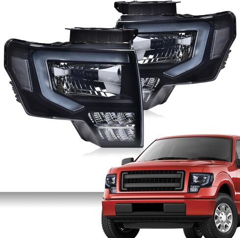 PIT66 LED DRL Headlights Assembly Front Headlamp Assembly Driver & Passenger Side Compatible with Ford F150 2009-2014 Headlamps，Smoky lens Black Housing White Reflector FO2503289 DL3Z13008EC in Saudi Arabia