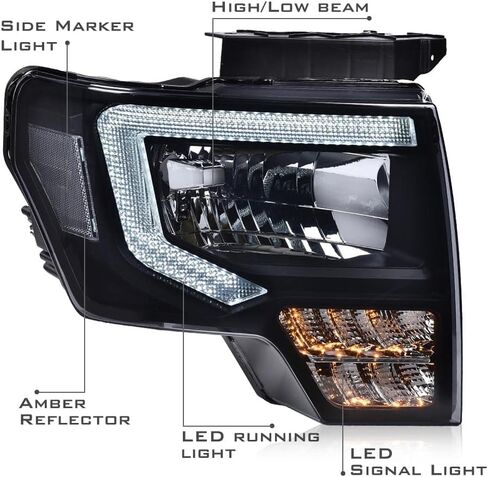 PIT66 LED DRL Headlights Assembly Front Headlamp Assembly Driver & Passenger Side Compatible with Ford F150 2009-2014 Headlamps，Smoky lens Black Housing White Reflector FO2503289 DL3Z13008EC in Saudi Arabia